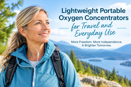 Older woman wearing a nasal cannula outdoors with a backpack, illustrating lightweight portable oxygen concentrators for travel and everyday use.