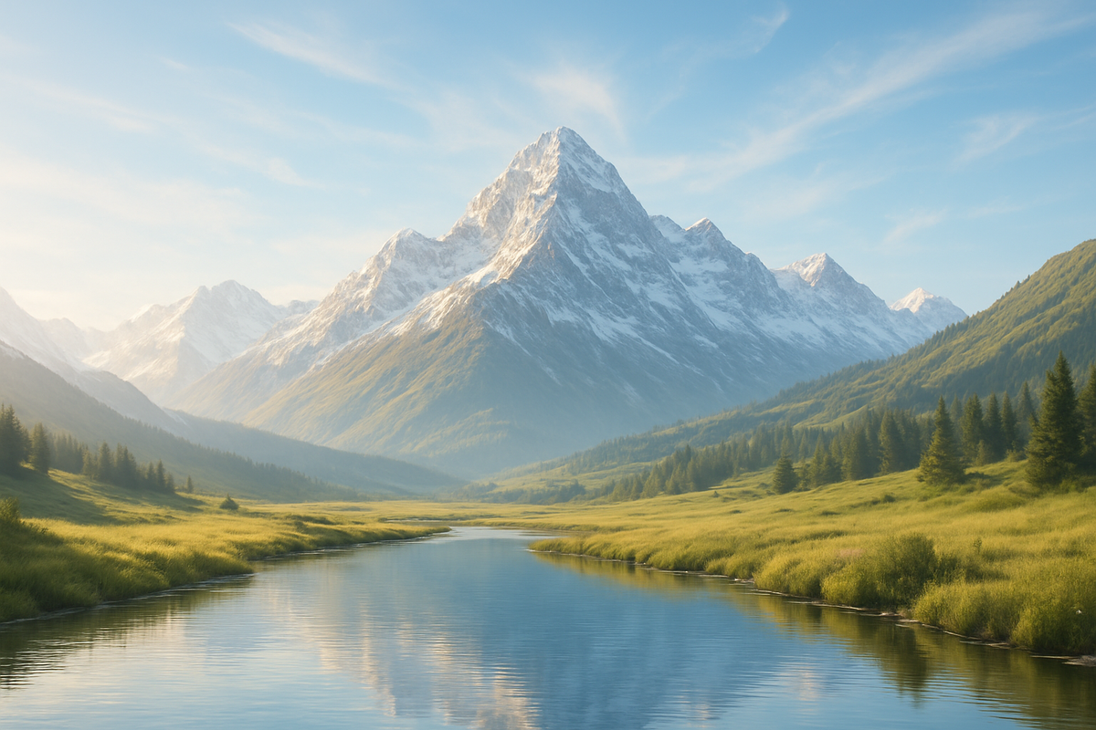 Mountain landscape with a river and greenery